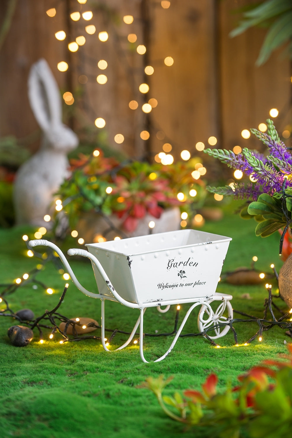 11.5x4x7' White Metal Decorative Disressed Wheelbarrow Planter, Tabletop Decor Media 16