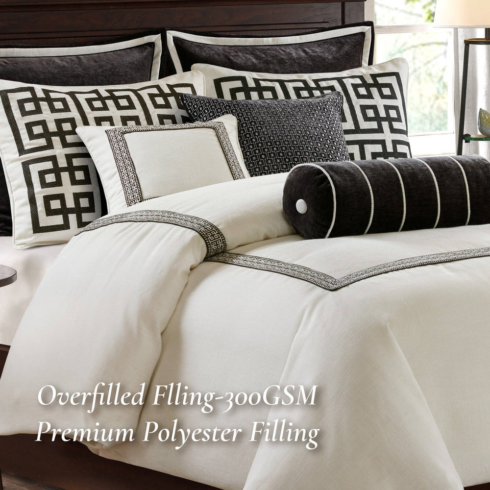 9 PCS King Embroidery Oversized Duvet Style Comforter Set Black/White Media 5