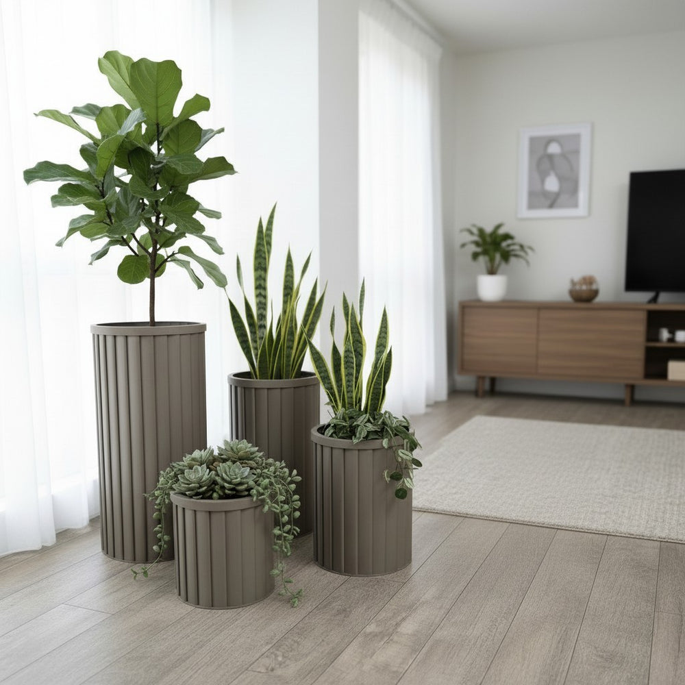 Round Strata Column Planter XL - Grey Brown Media 8