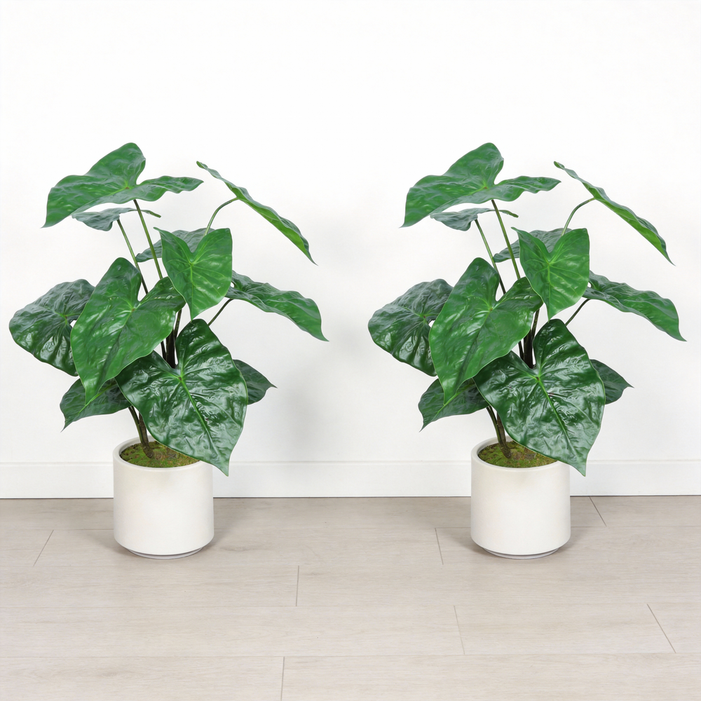 30'' Artificial Tropical Alocasia Leaf Plant With White Pot 2pc/set Media 3