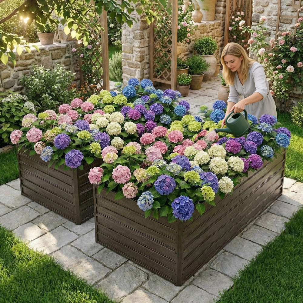 Double the Beds, Double the Harvest! 8x4x2 FT Woodgrain Galvanized Raised Garden Bed Set - Durable Outdoor Combo for Veggies, Flowers, Herbs & Fruits Media 8