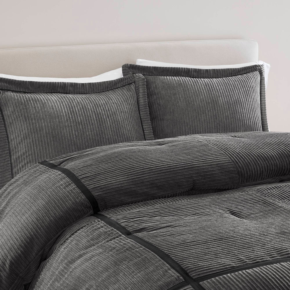 7 Piece Micro Corduroy Comforter Set Grey Queen Media 7
