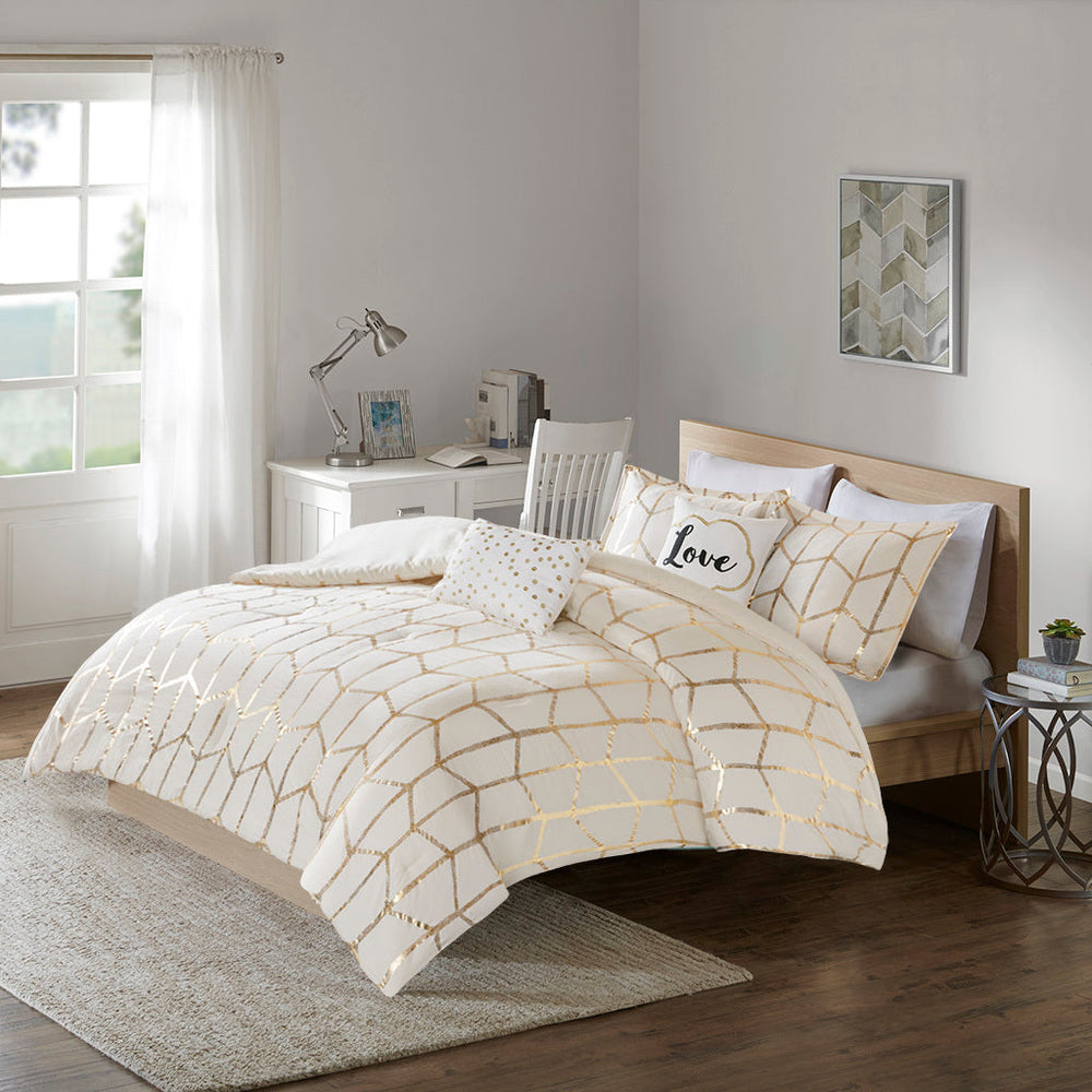 Full/Queen Metallic Printed Comforter Set Media 1