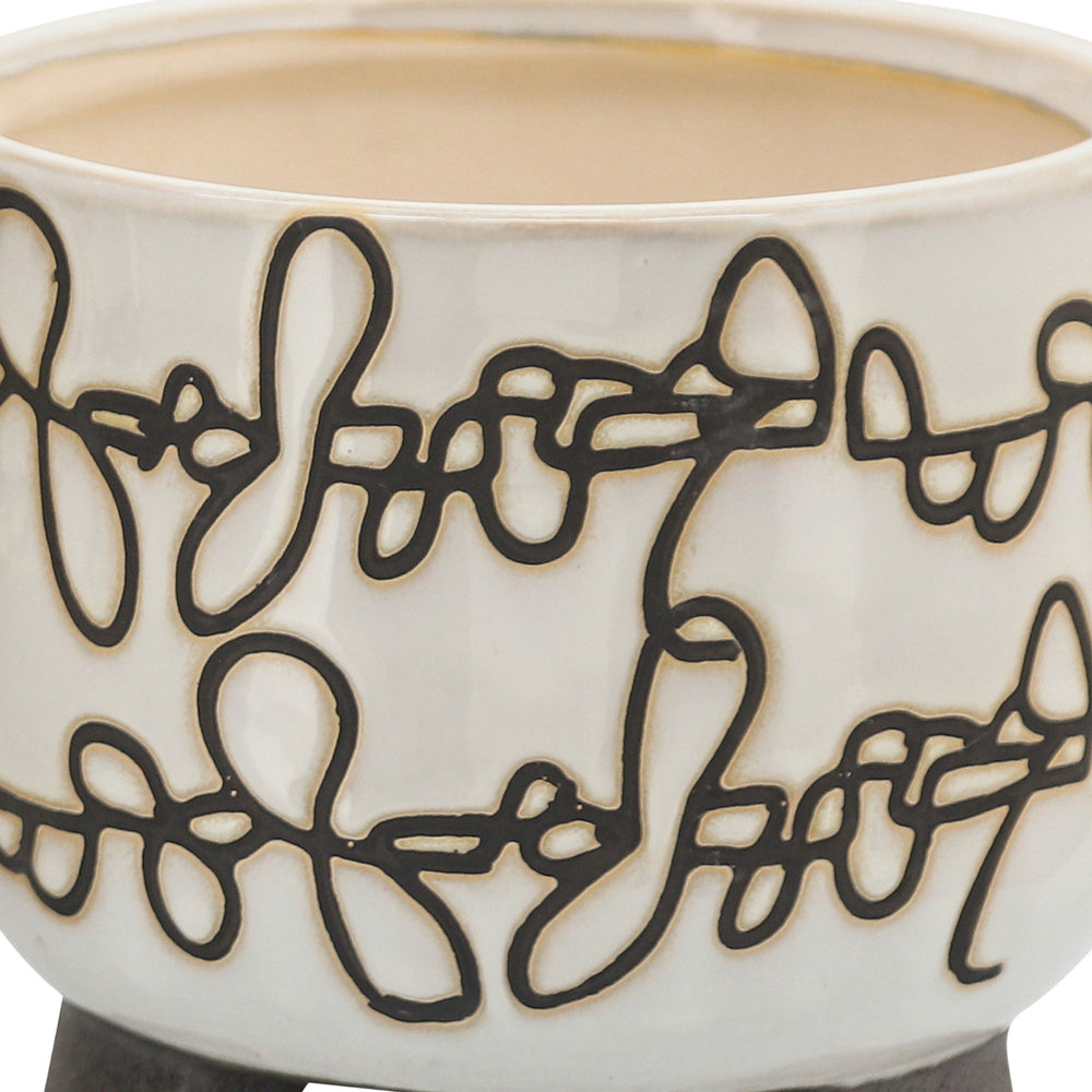 S/2 CERAMIC 6/8' SCRIBBLE FOOTED PLANTER, BEIGE Media 8