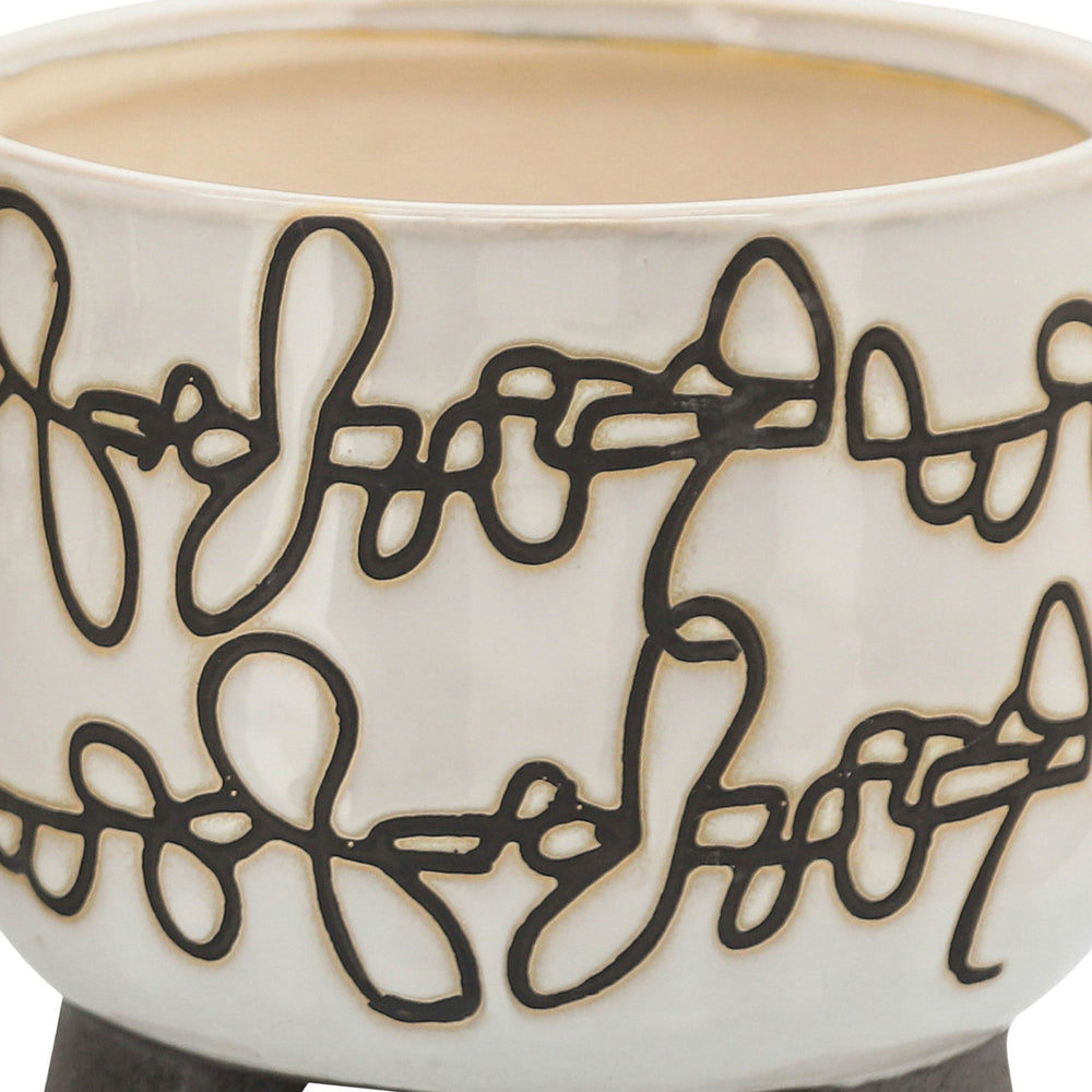 S/2 CERAMIC 6/8' SCRIBBLE FOOTED PLANTER, BEIGE Media 8