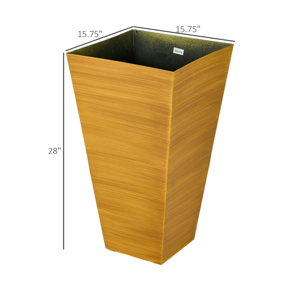 Outsunny 28' Tall Outdoor Planters Set of 3 with Drainage Holes Faux Wood Plastic Flower Pots for Garden Patio Tan Media 3
