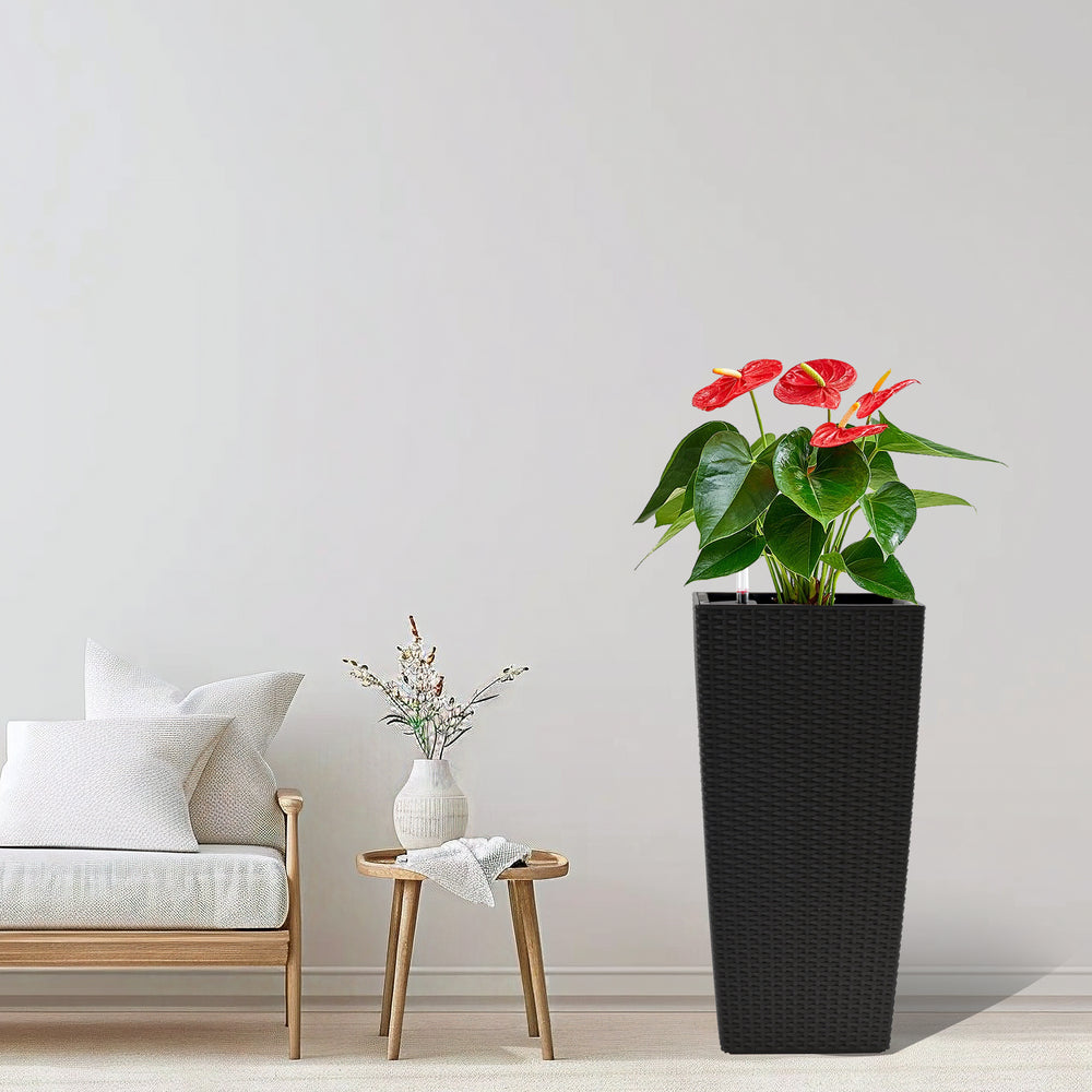 Pack of 2 Square Planter for Garden 22-Inch High Faux Rattan Design Flower Pot with Automatic Watering System for Porch, Patio, Backyard, Makes Keeping Flowers Easier Media 10