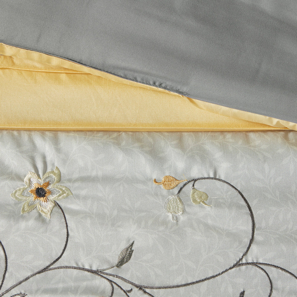 Embroidered 7 Piece Comforter Set Yellow Queen Media 4