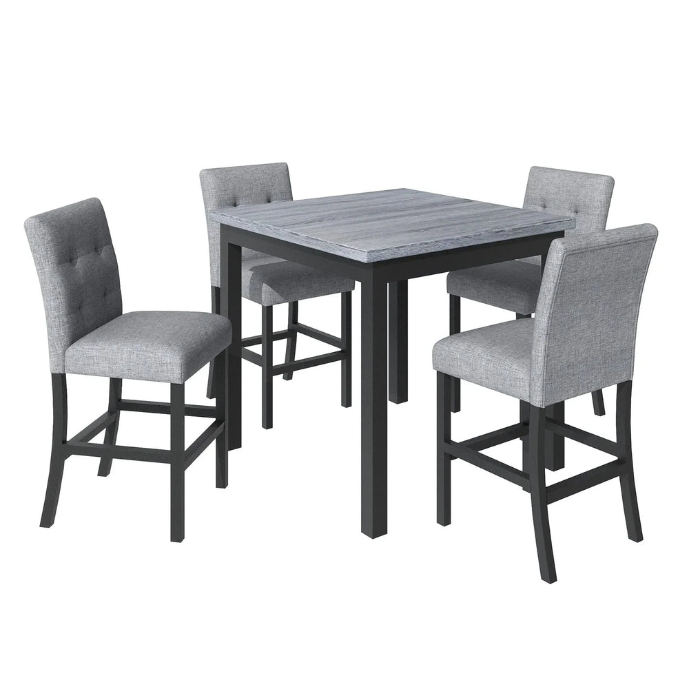 Counter Height Dining Set Solid Wood Square Table & Upholstered High Back Chairs Media 8