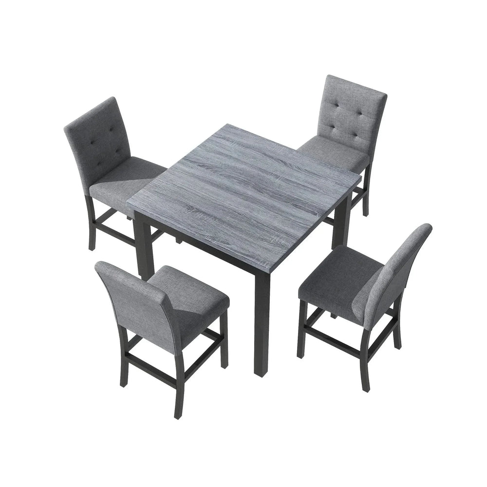 Counter Height Dining Set Solid Wood Square Table & Upholstered High Back Chairs Media 9