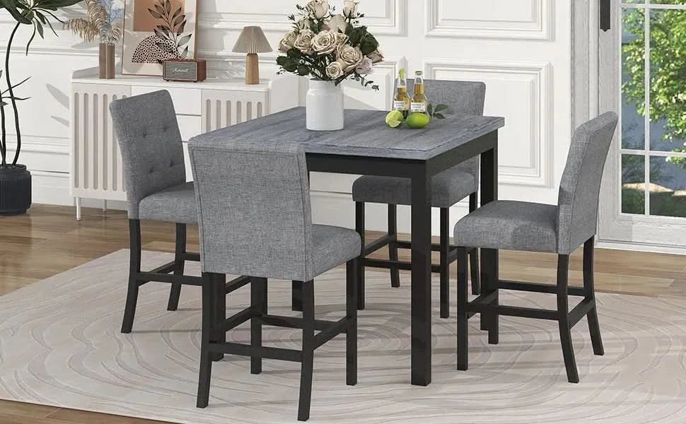 Counter Height Dining Set Solid Wood Square Table & Upholstered High Back Chairs Media 19