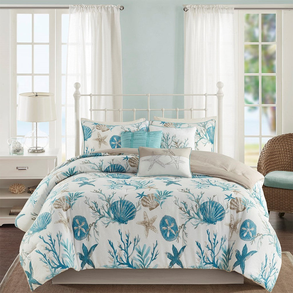 7 Piece Cotton Sateen Comforter Set Aqua Queen Media 13