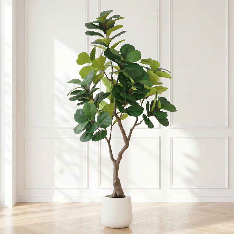 6FT Artificial Fiddle Leaf Fig Tree With Decorative White Pot, Faux Indoor Plant for Home Office Living Room Corner Decoration, 1pc/set