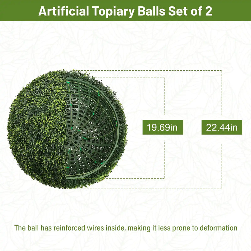 22.4IN Topiary Balls Artificial Outdoor Faux Boxwood Plants Large Green Decorative Spheres for Garden Front Porch Patio Planter Decoration, 2pcs/set