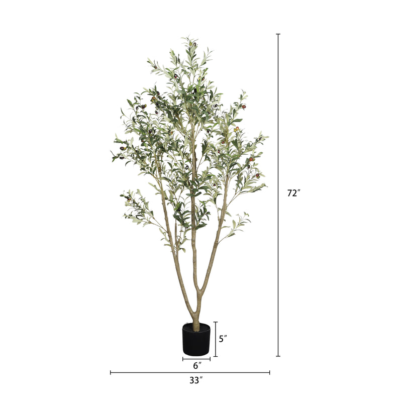 6' Artificial  Olive Tree in Plastic Black Pot, 1pc/set