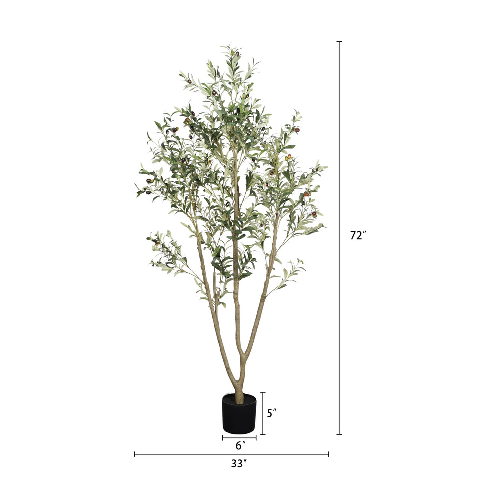 6' Artificial  Olive Tree in Plastic Black Pot, 1pc/set Media 4