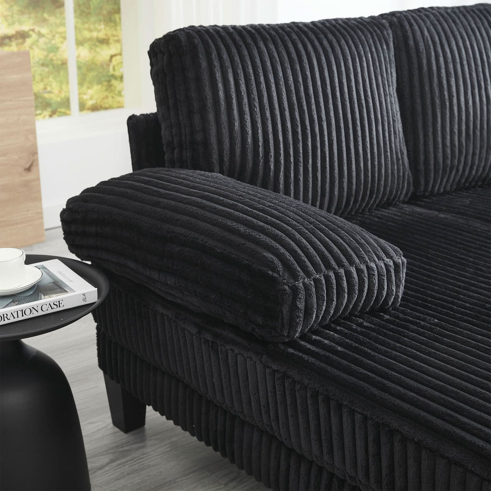 U Shaped Sofa Wood Frame Oversized Four-Seater Living Room Black Upholstery Media 9