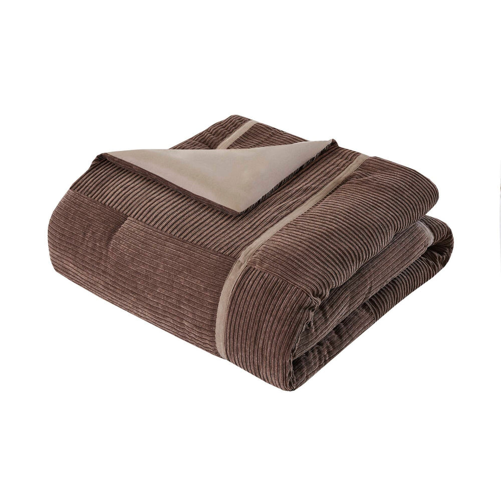 7 Piece Micro Corduroy Comforter Set Brown Queen Media 13