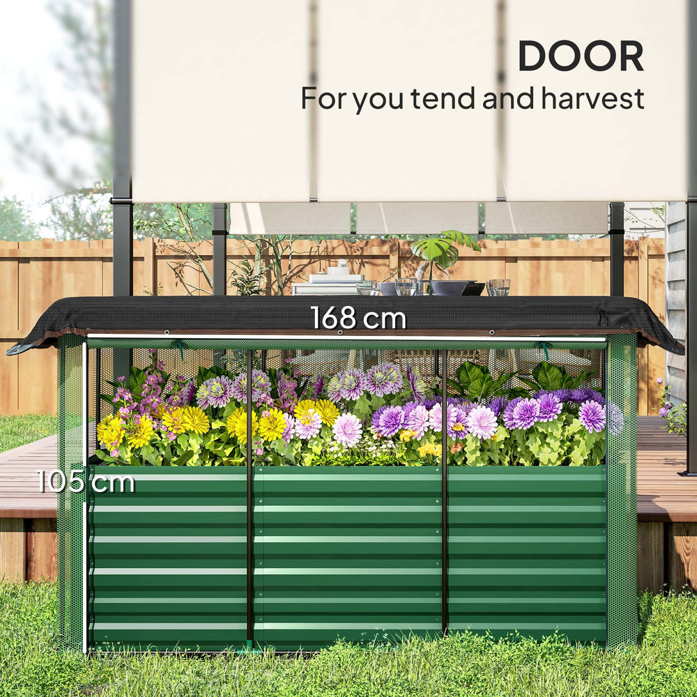 Outsunny Galvanized Raised Garden Bed, Planter Box with Crop Cage and Shade Cloth, Green Media 6