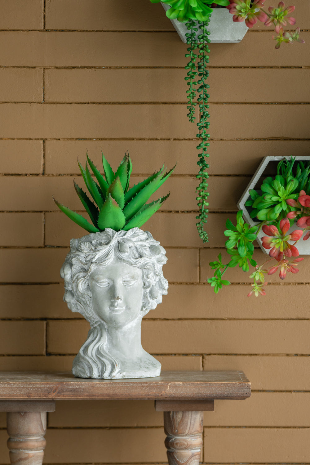 Cement Bust Wall Planter - Indoor Outdoor Home Garden Decor, 8' x 9' x 11.5' Media 11