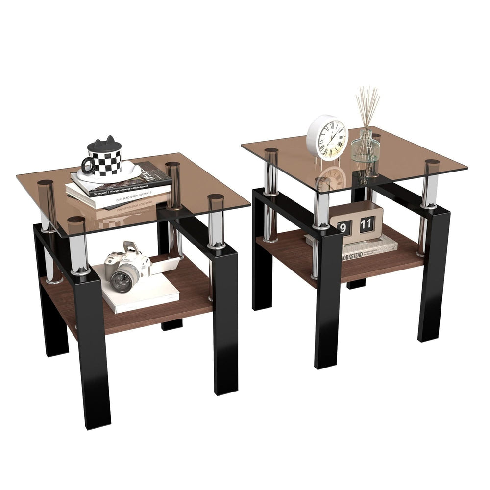 Tempered Glass Tables Square Black Living Room Contemporary Set Of Two Media 6