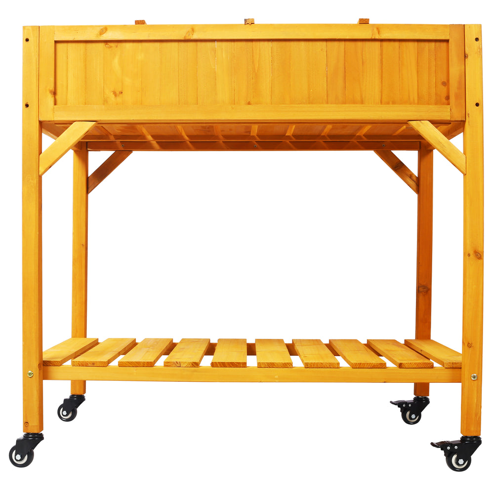 Elevated 8 Pocket Herb Garden Bed, Mobile Raised Customizable Wood Planter for Herbs, Vegetables, Flowers w/ Lockable Wheels, Storage Shelf, Drainage Holes Media 5