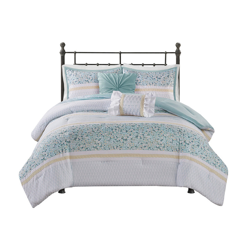 Full/Queen 5 Piece Seersucker Comforter Set with Throw Pillows Media 8