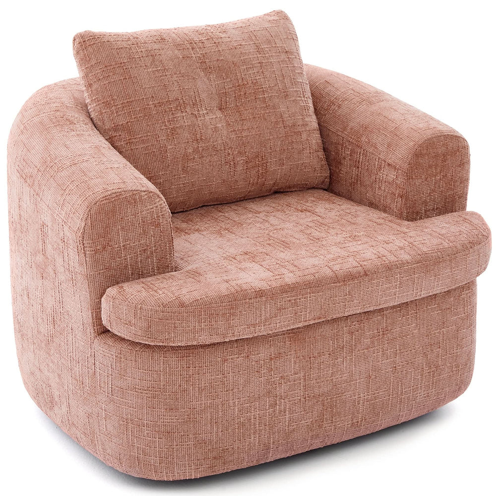 360 Degree Swivel Chair Chenille Pink Dual Layer Cushion Living Room Decor Accent Seating Home Media 10