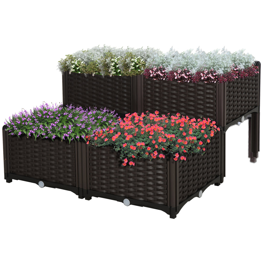 Outsunny 4 Piece Raised Garden Bed with Legs, Self-Watering Planter Box Raised Bed to Grow Flowers, Herbs & Vegetables, Brown Media 3