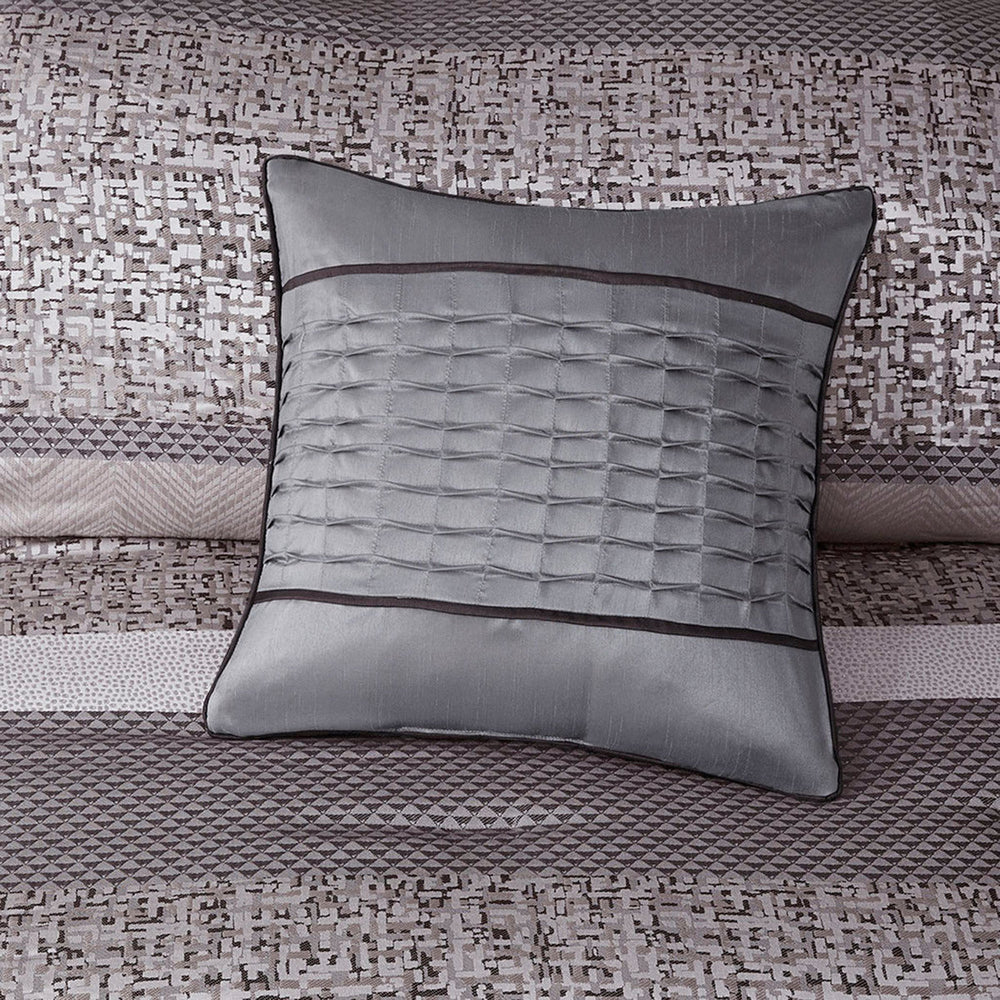 7 Piece Jacquard Comforter Set Grey/Taupe Cal King Media 4
