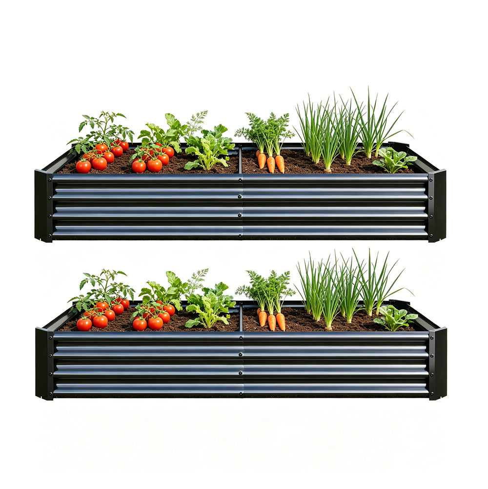 2PCS Black 6×3×1ft Metal Raised Rectangle Garden Planter Beds Media 1