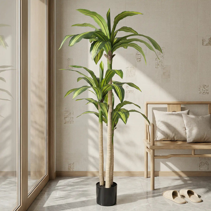 5' Artificial Dracaena Tree with Black Plastic Pot, 1pc/set