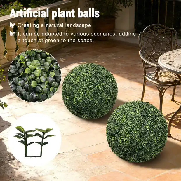 22.4IN dark Artificial Topiary Balls Outdoor Faux Boxwood Large Decorative Green Spheres for Garden Front Porch Patio Planter Decoration, 2pcs/set