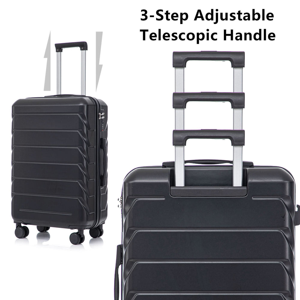 ABS Luggage Set 20 24 28 Inch Spinner Wheels Black Durable 3-Piece & Combination Lock Media 8