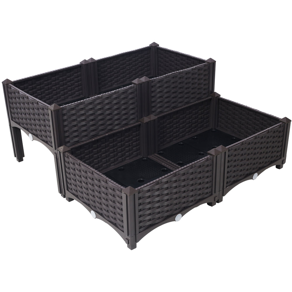 4 Piece Raised Garden Bed with Legs, Self-Watering Planter Box Raised Bed to Grow Flowers, Herbs & Vegetables, Brown Media 1