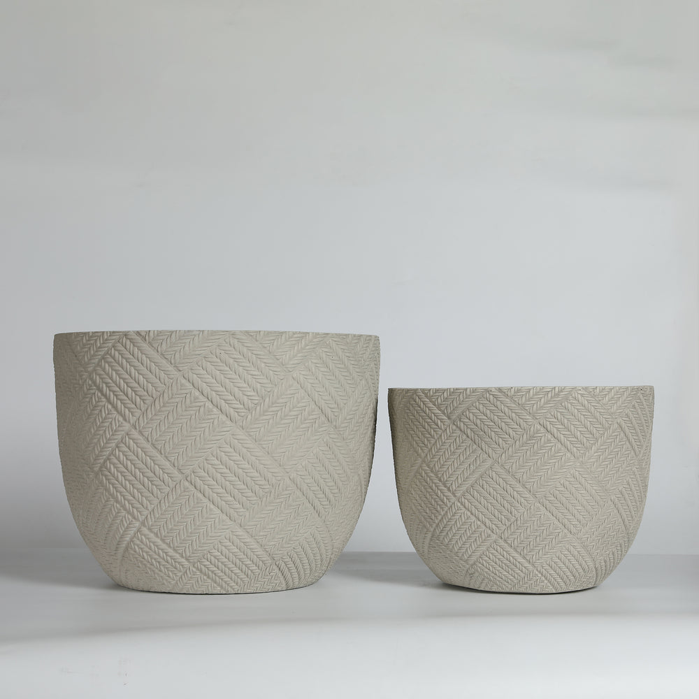 Round Concrete Planter Set of 2, Large Outdoor Indoor Handmade Rustic Decorative Planter Pots with Drainage Holes for Home Garden Patio, 15' x 11' & 18' x 14'  (grey) Media 8