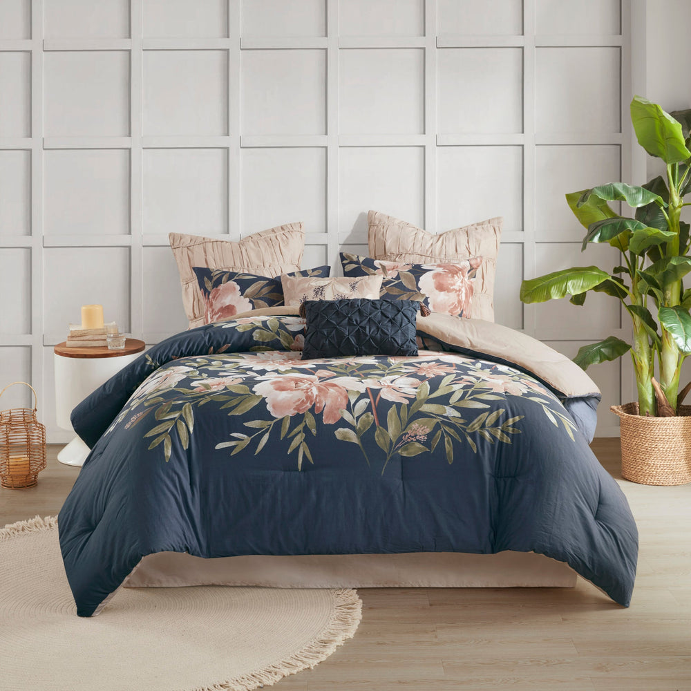 8 Piece Cotton Comforter Set Navy Cal King Media 15