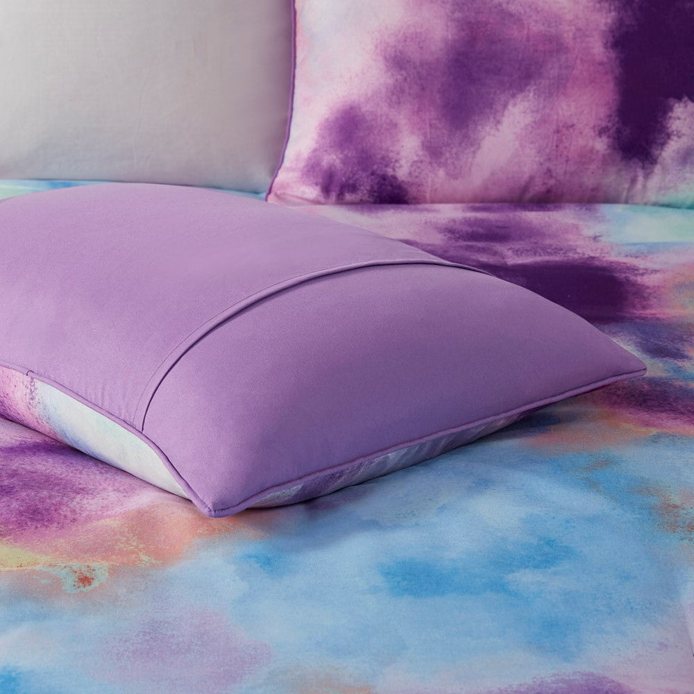 Full/Queen Watercolor Tie Dye Printed Comforter Set with Throw Pillow Media 8