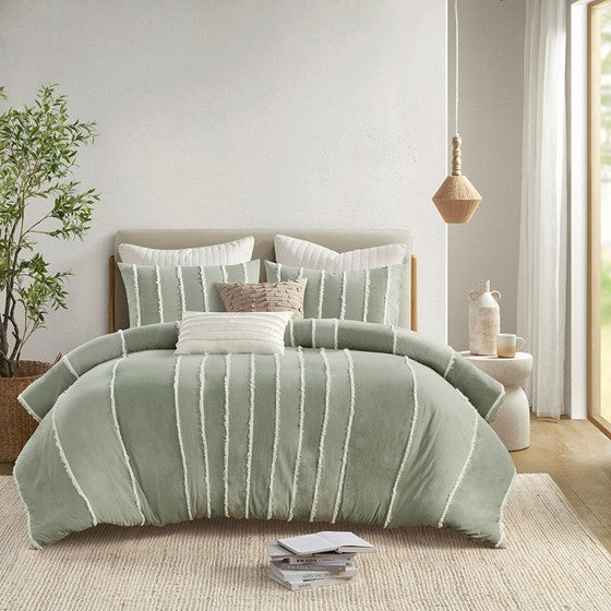 King/Cal King 3 Piece Striped Cotton Duvet Cover Set Media 1