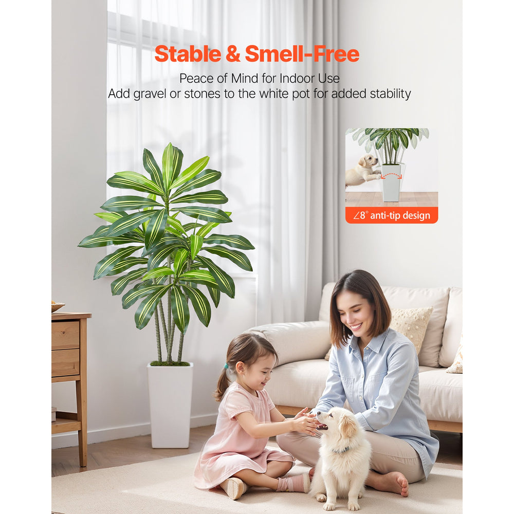 Artificial Dracaena Tree 5 ft, Fake Palm Tropical Plants with White Tall Planter, Faux Floor Silk Plant in Pot, Large Trees for Home Office Living Room Decor House Warming, Indoor Outdoor Media 8