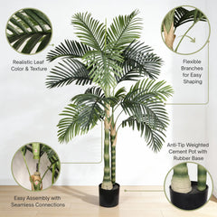 5FT Golden Cane Artificial Palm Tree with Black Plastic Pot, Tropical Fake Plant for Indoor Outdoor Decoration, Faux Palm, 1pc/set perspective