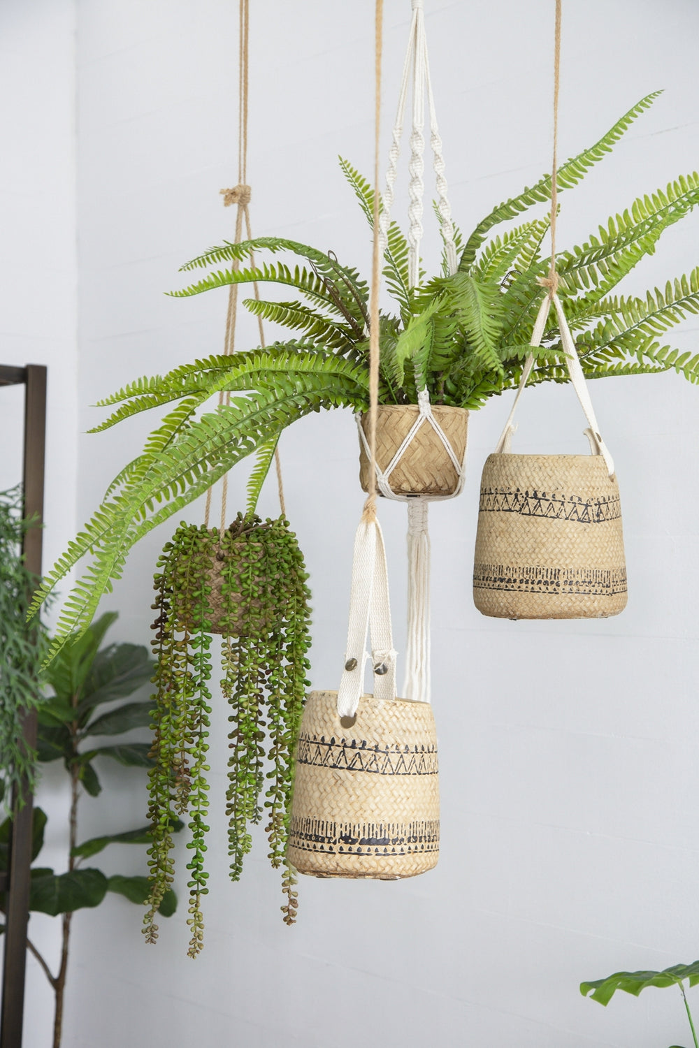 Set of 2, 5x5x4.5' Hanging Planter With Cotton Hanger, Bohemian Style Media 17