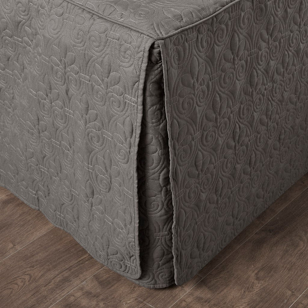3 Piece Split Corner Pleated Quilted Bedspread Dark Grey King Media 3