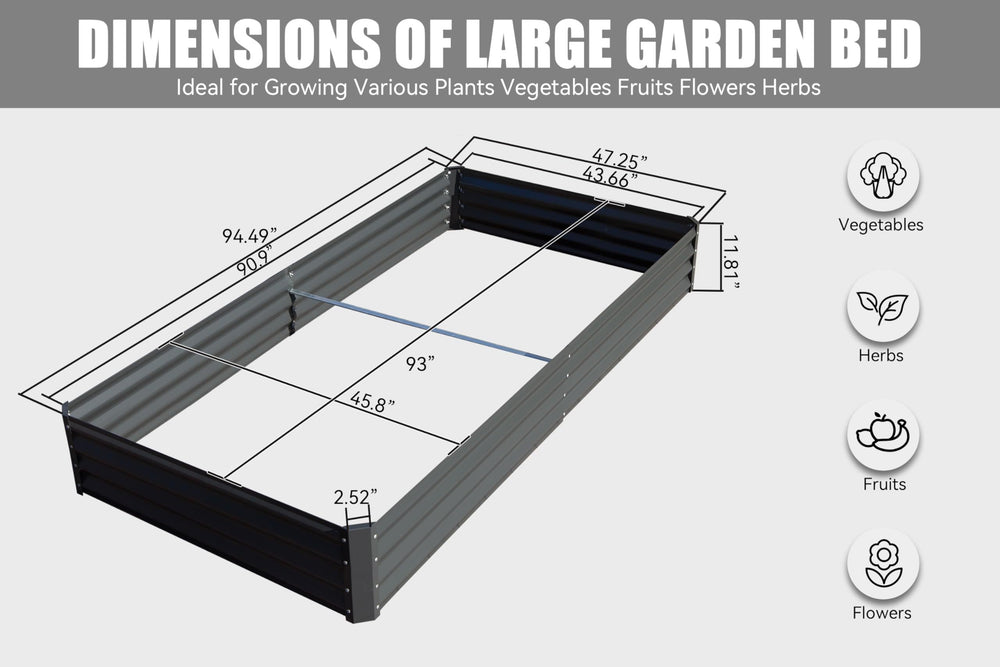 8x4x1 ft Galvanized Raised Garden Bed, Outdoor Planter Garden Boxes Large Metal Planter Box for Gardening Vegetables Fruits Flowers, Gray Media 8