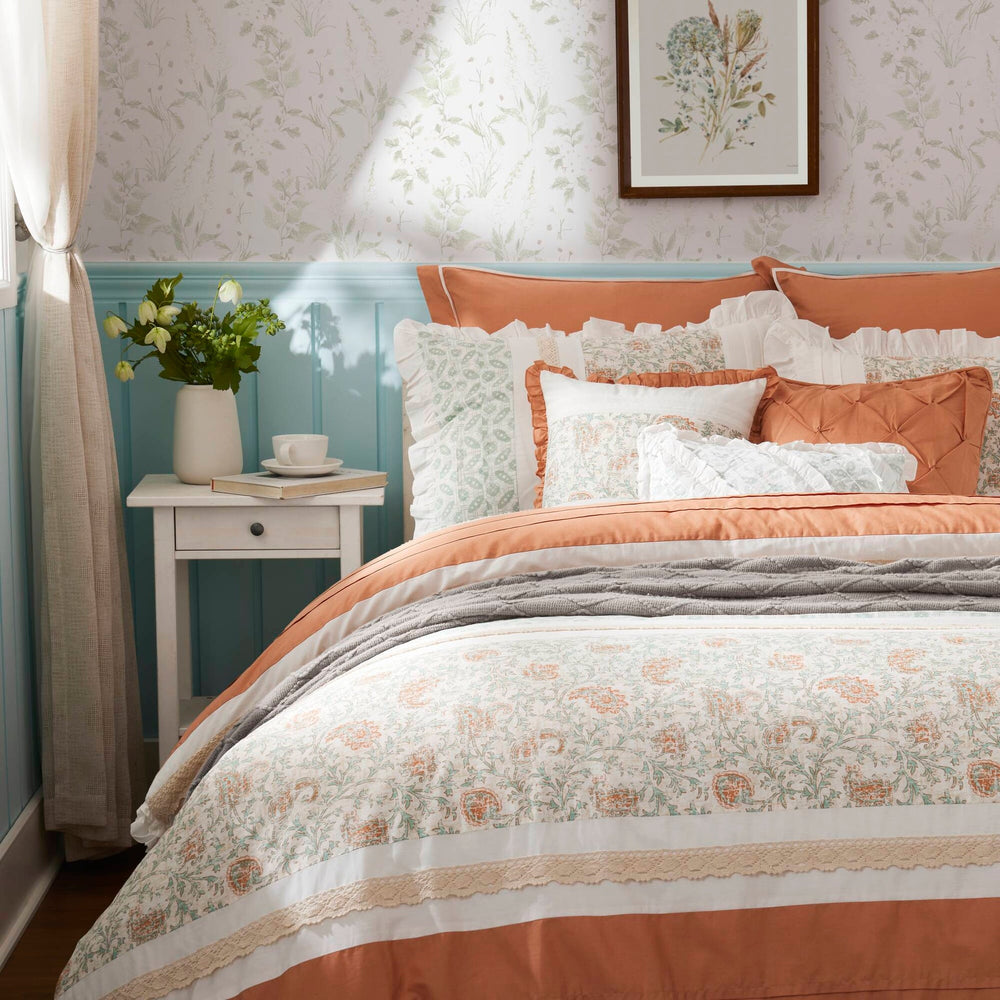 9 Piece Cotton Percale Comforter Set Coral Queen Media 10