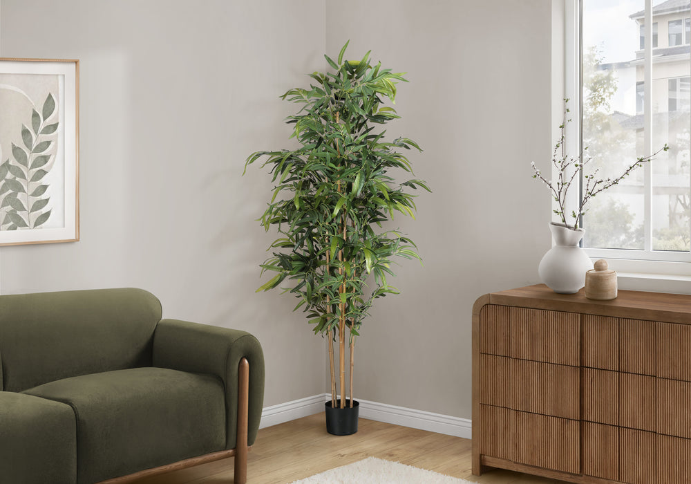 Artificial Plant, 83' Tall, Bamboo Tree, Floor, Indoor, Potted, Real Touch, Green Leaves, Black Pot Media 1