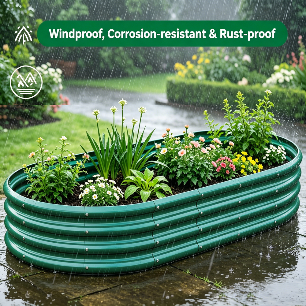 Galvanized Raised Garden Bed 8x4x1ft - Heavy Duty Metal Planter Box for Vegetables, Herbs & Flowers, Rust-Proof Outdoor Garden Bed with Large Capacity, Green, 2PCS Media 7