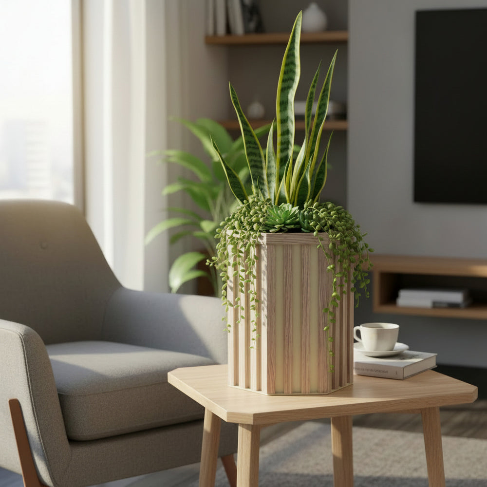 Hexagon Column Planter SM - Ash Brown Media 4