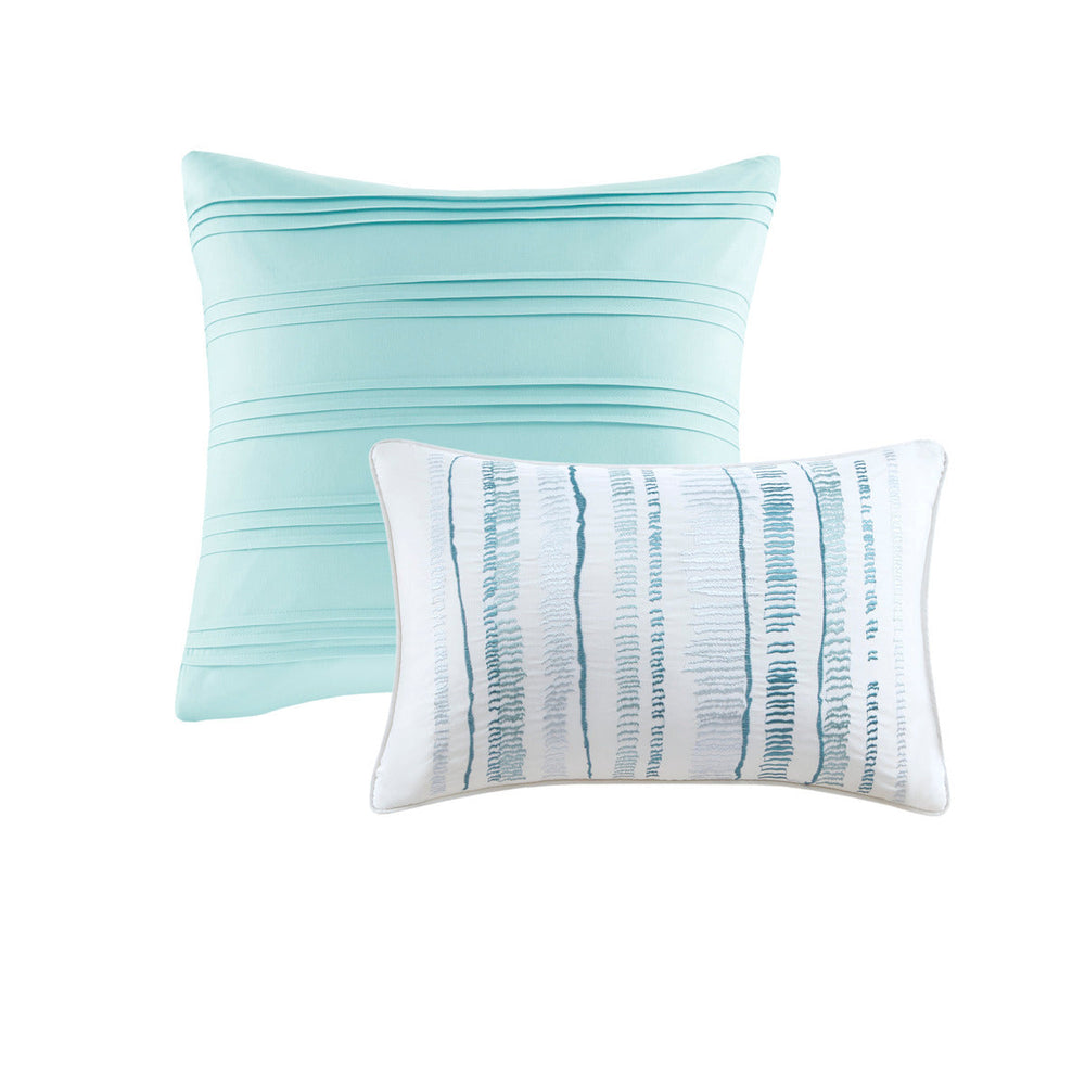 8 Piece Printed Seersucker Comforter and Quilt Set Collection Aqua Full/Queen Media 21