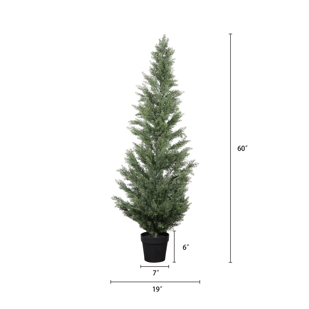 Realistic Artificial Cypress Tree in Black Plastic Pot, UV Resistant Green Fabric Leaves, 60-Inch Indoor Outdoor Topiary Plant for Garden or Entryway Decoration Media 3